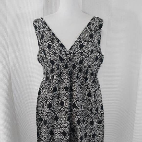 SONOMA! BLACK & WHITE INDIA PRINT COTTON, RUCHED WAIST SUN DRESS! SZ L - Picture 3 of 9